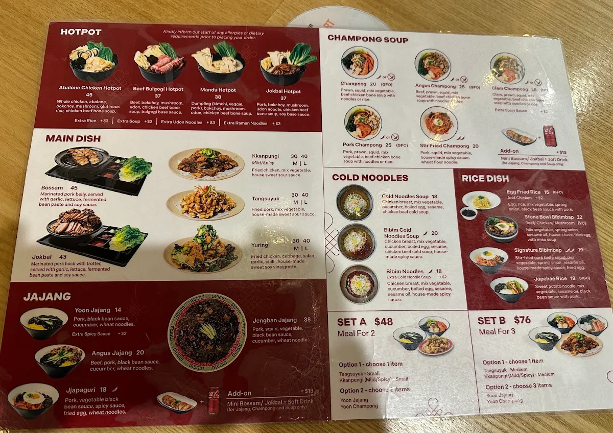 Menu, Uncle Yoon Korean restaurant