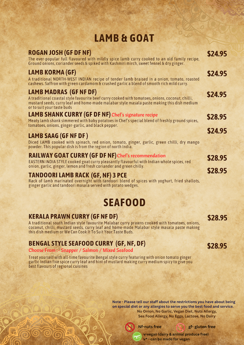 Menu, Gurus masters of Indian cuisine