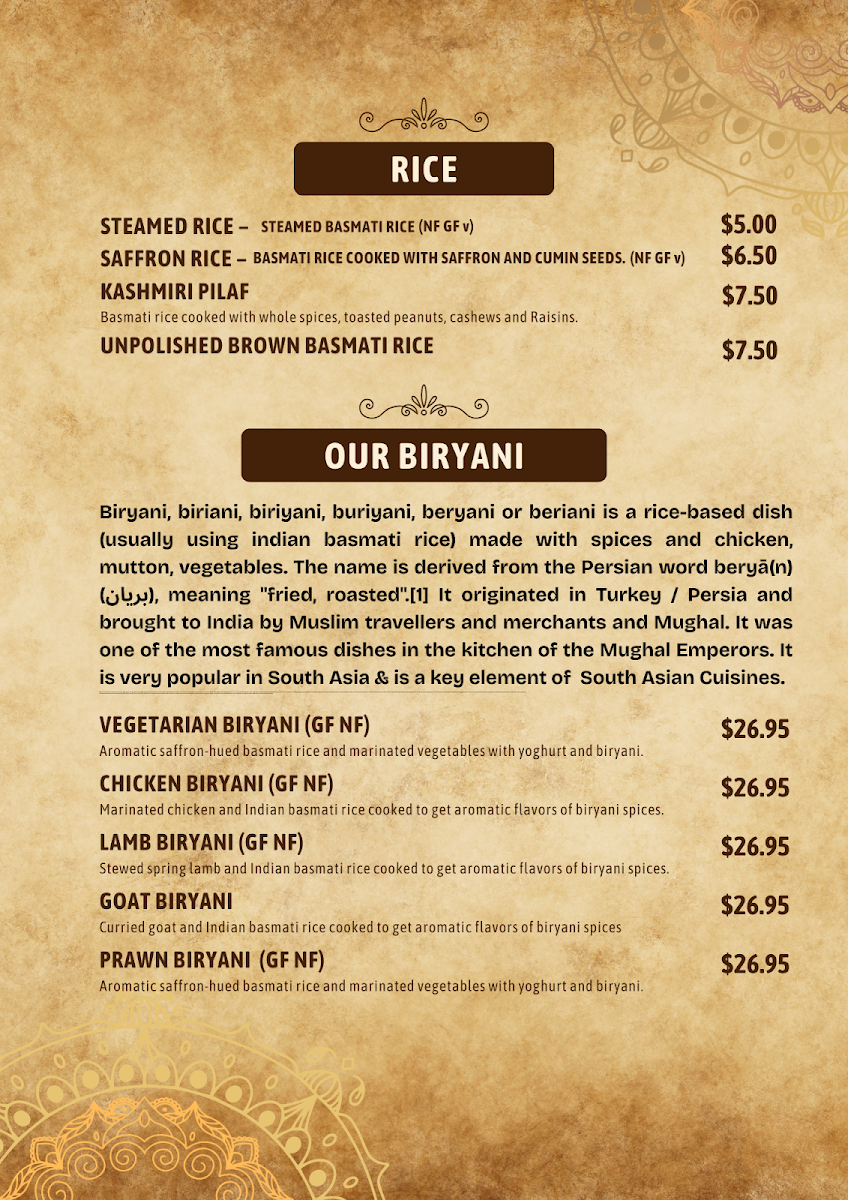 Menu, Gurus masters of Indian cuisine