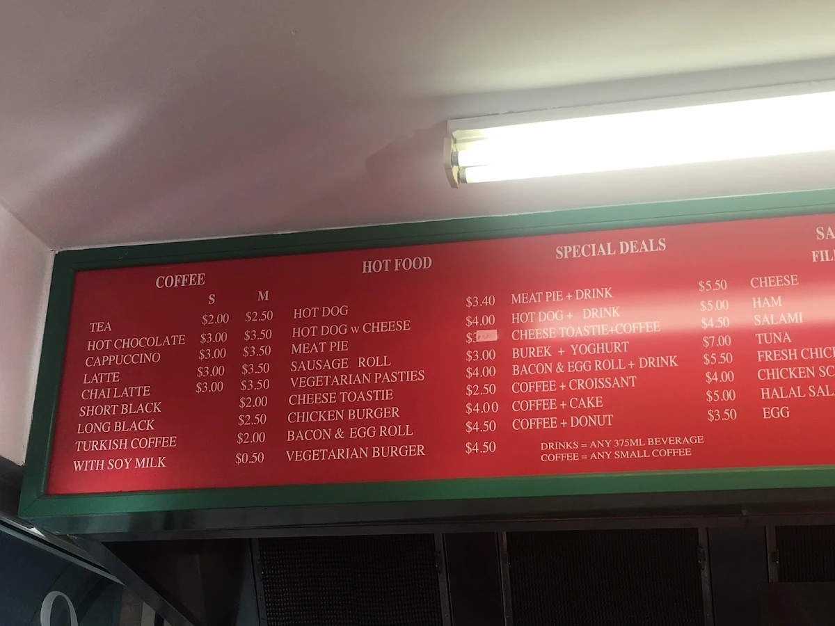 Menu, St. Albans hotbread bakery