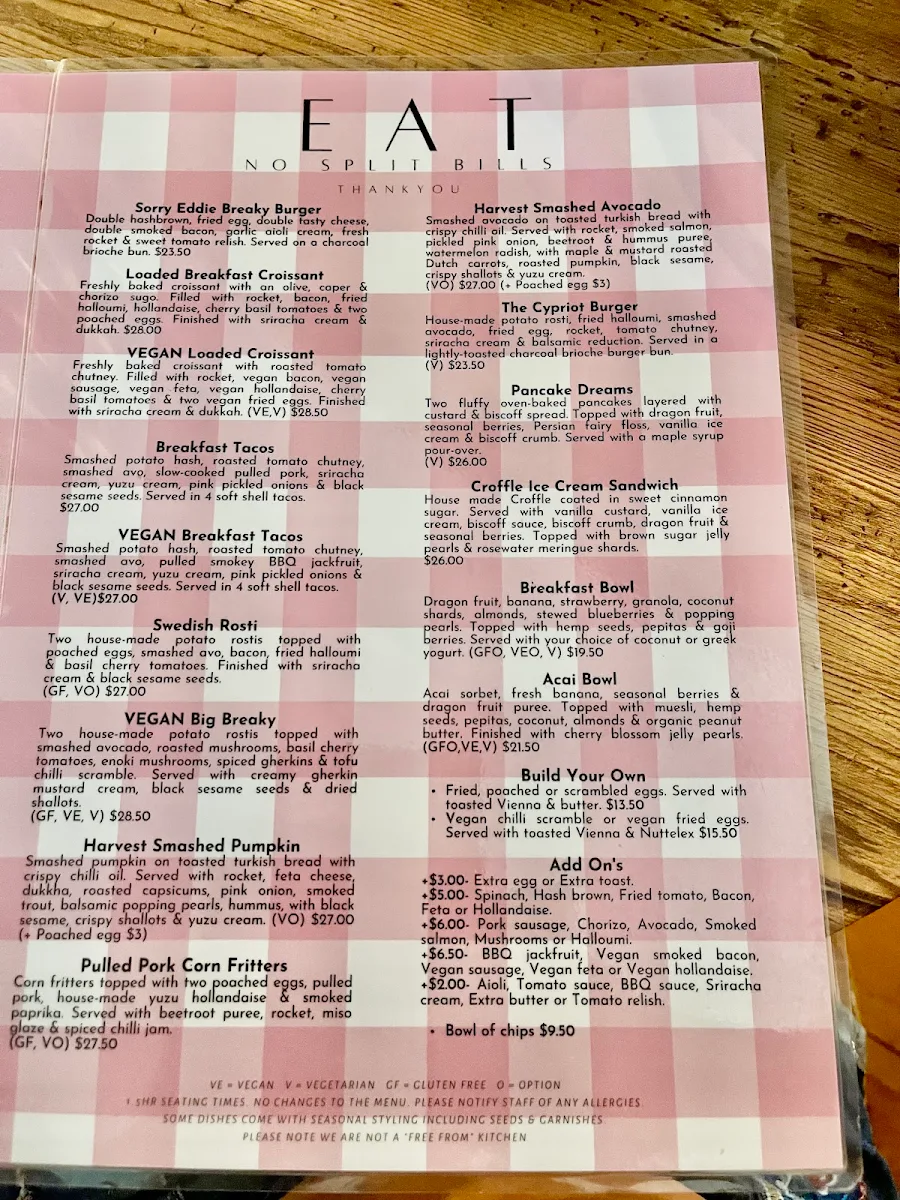 Menu, Harrow and Harvest Cafe