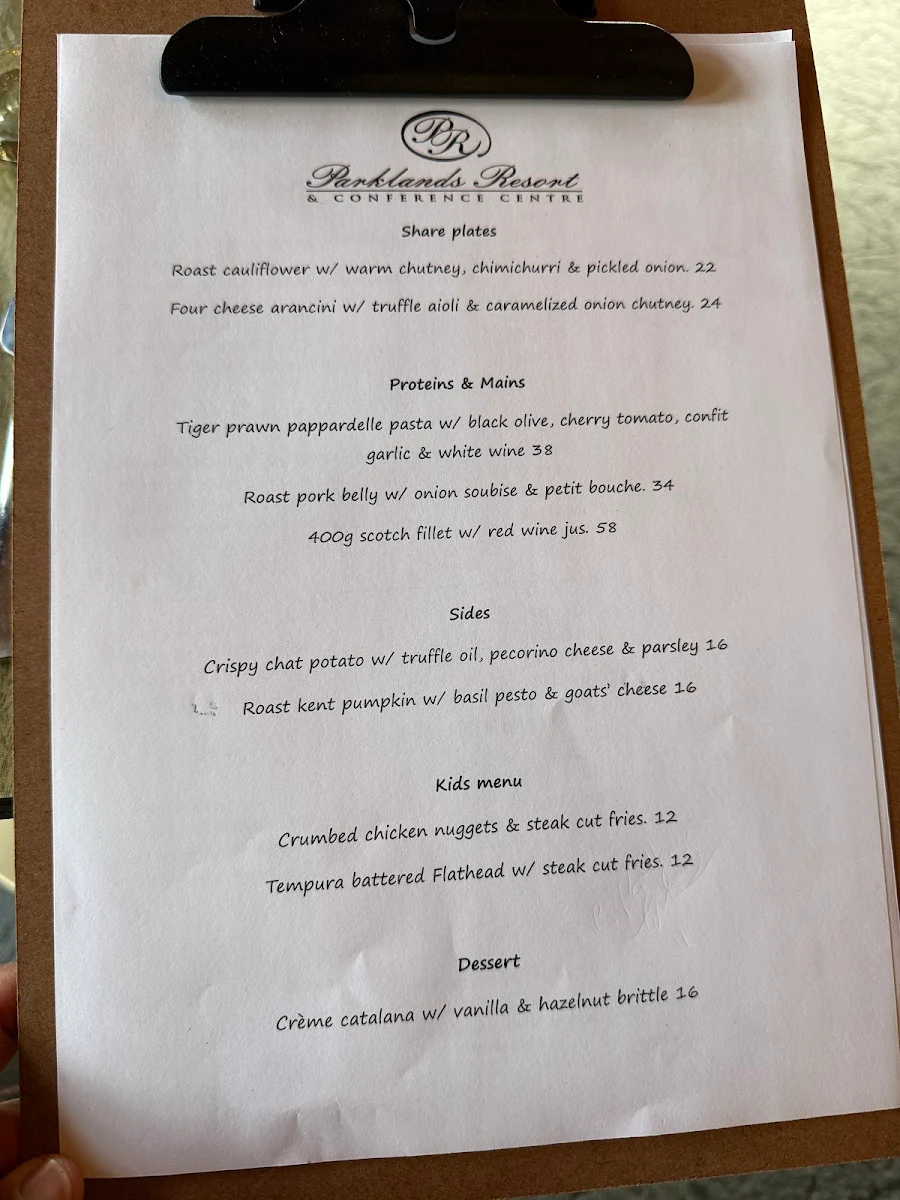 Menu, Vine Restaurant