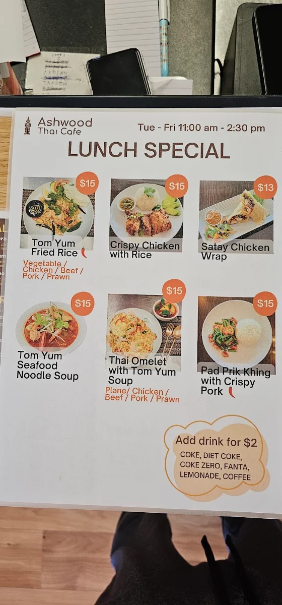 Menu, Ashwood Thai Cafe