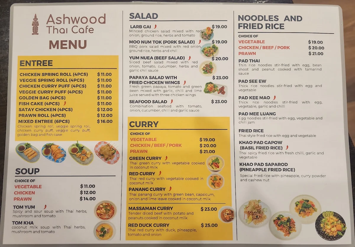 Menu, Ashwood Thai Cafe