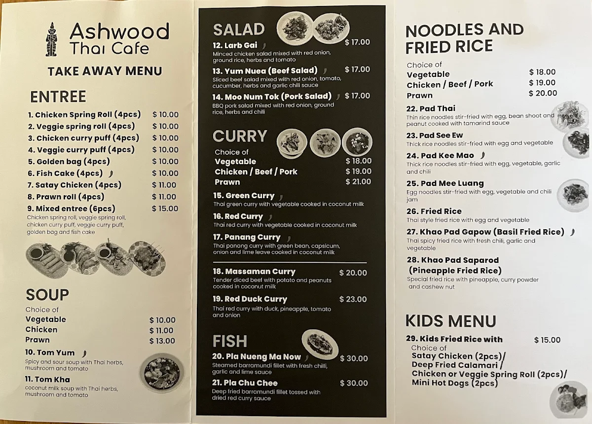 Menu, Ashwood Thai Cafe