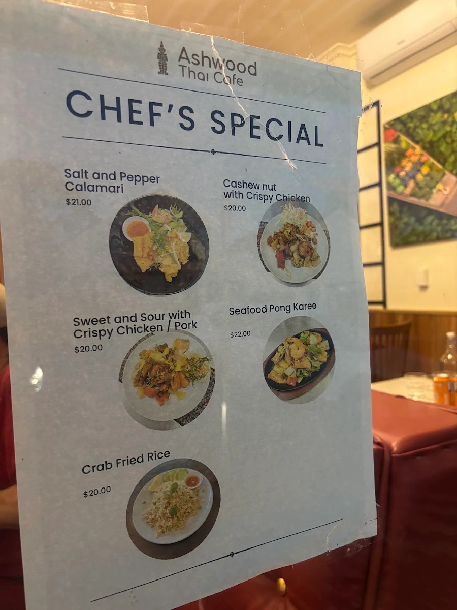 Menu, Ashwood Thai Cafe