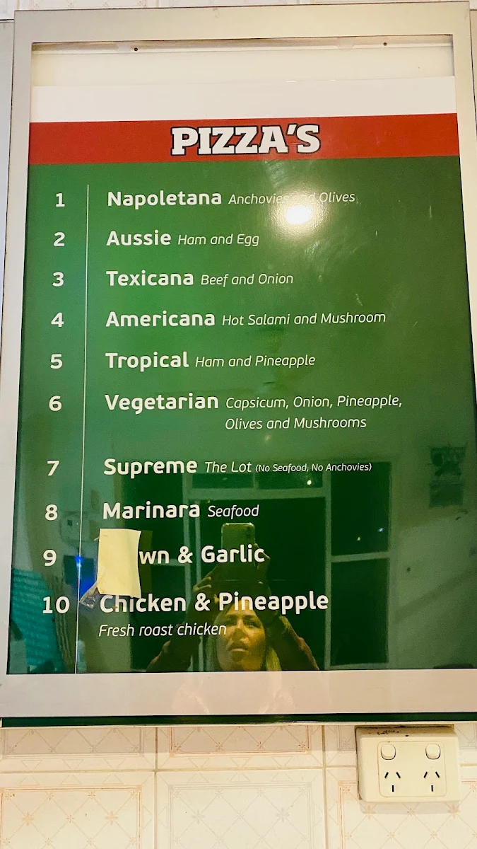 Menu, Tony's Pizza