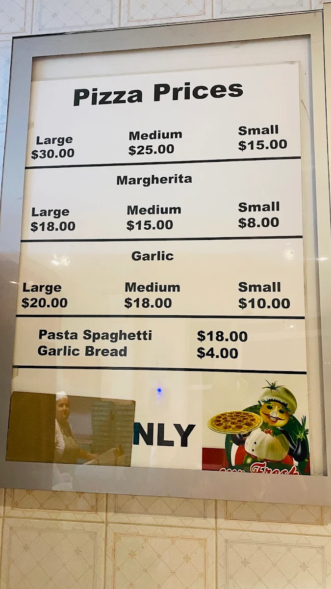 Menu, Tony's Pizza
