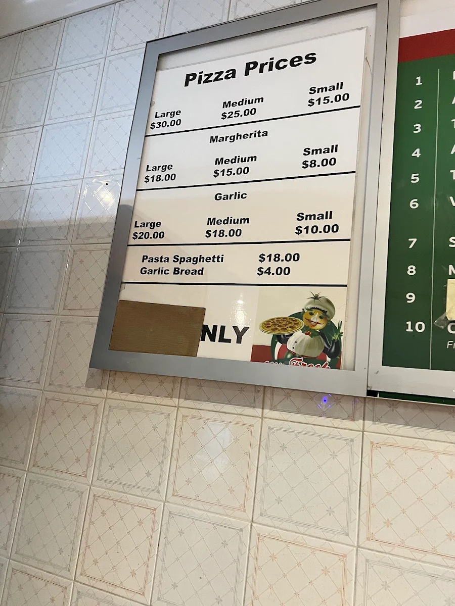 Menu, Tony's Pizza
