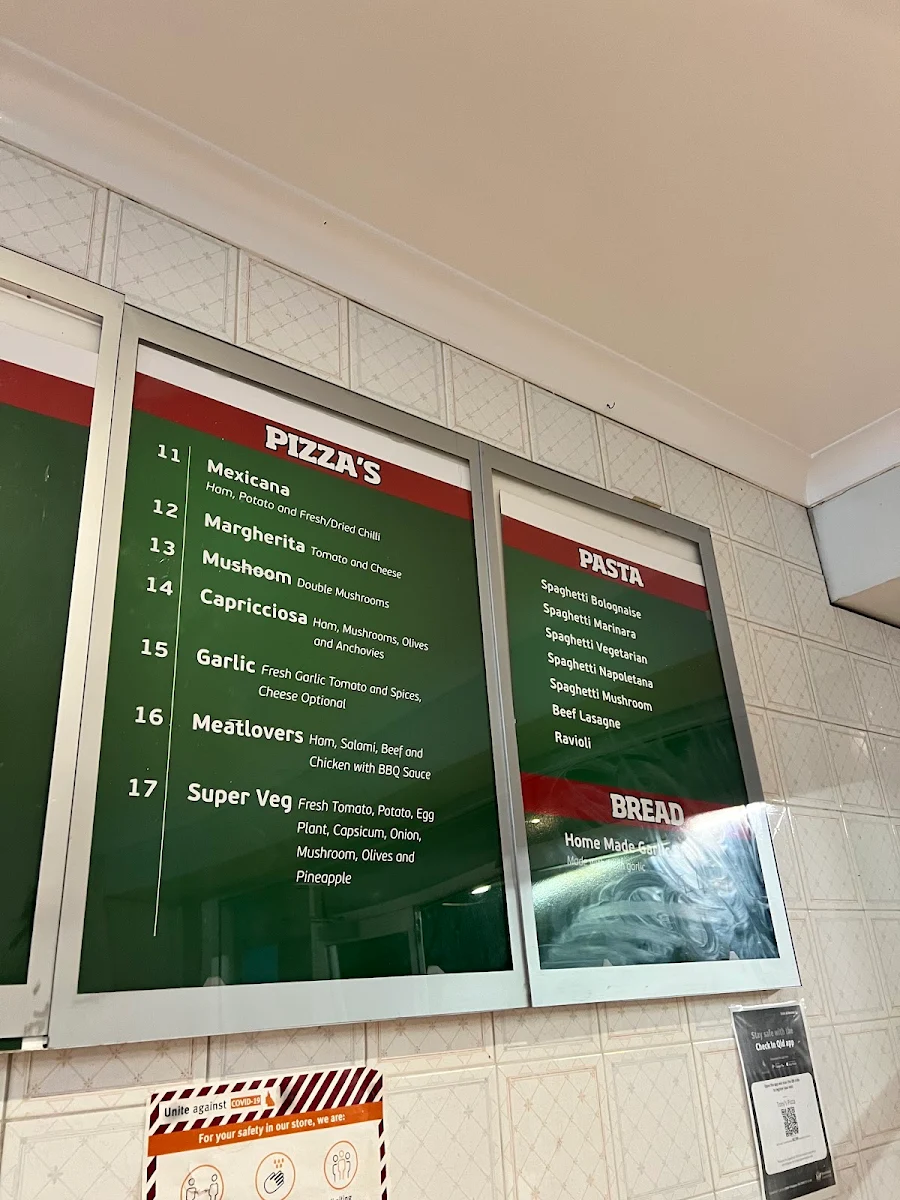 Menu, Tony's Pizza