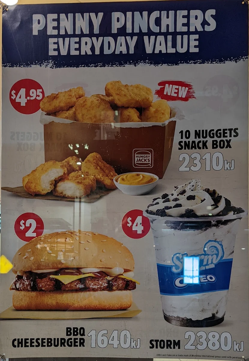 Menu, Hungry Jack's Burgers William Street