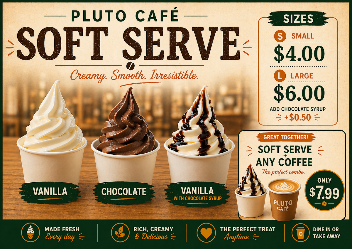 Menu, Pluto Cafe