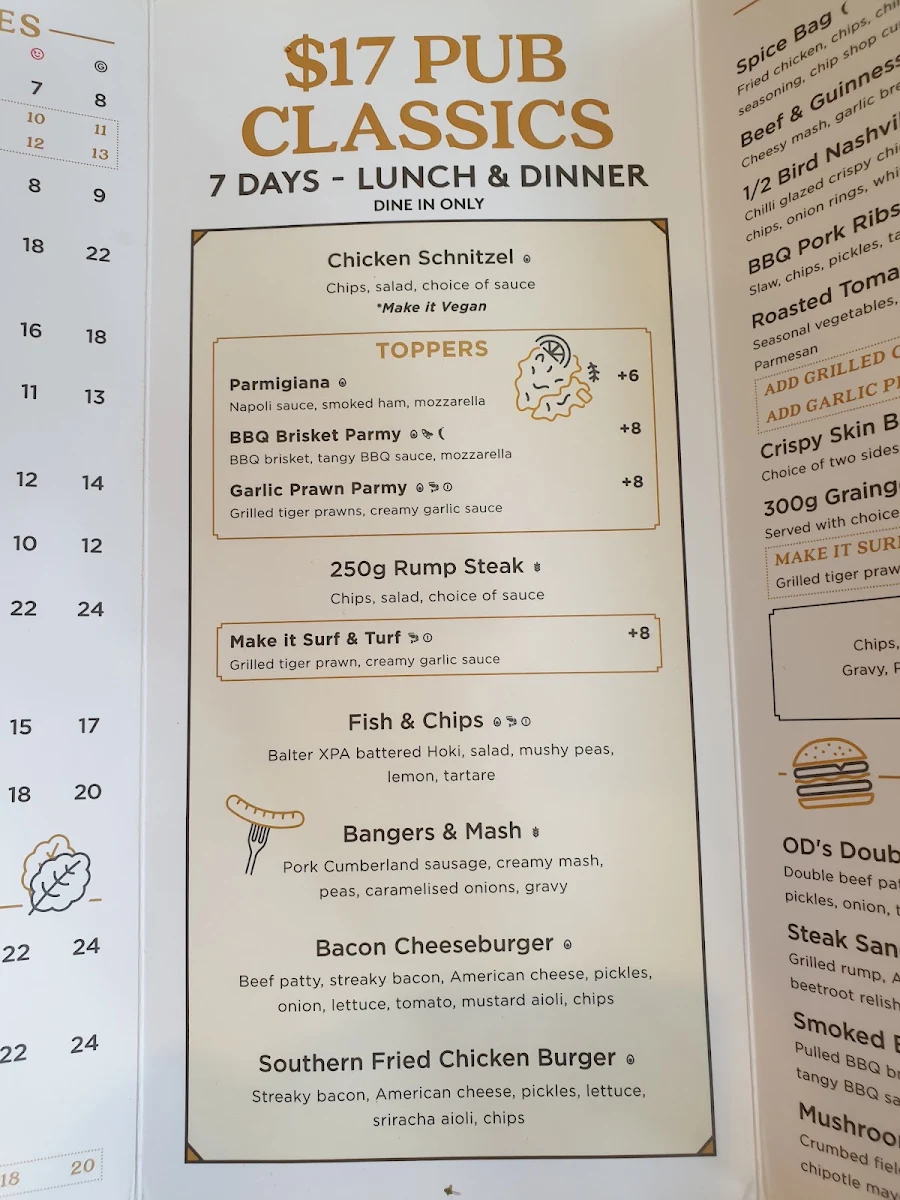 Menu, O'Donoghues Pub