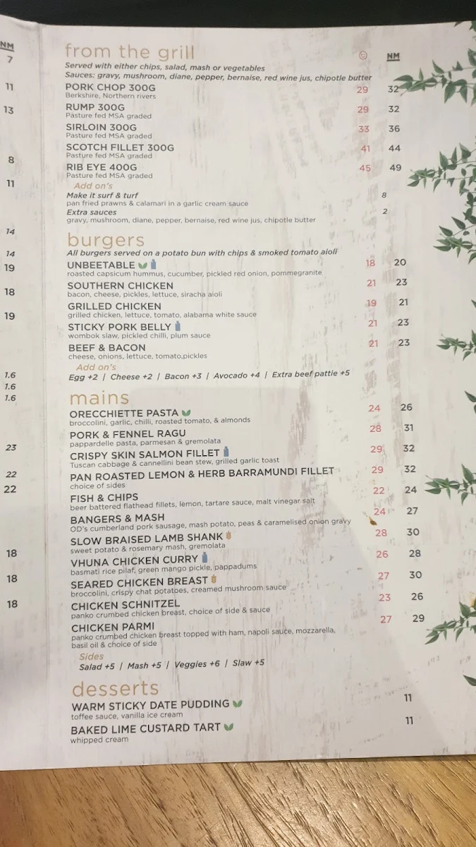 Menu, O'Donoghues Pub