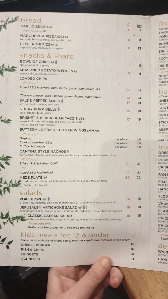 Menu, O'Donoghues Pub