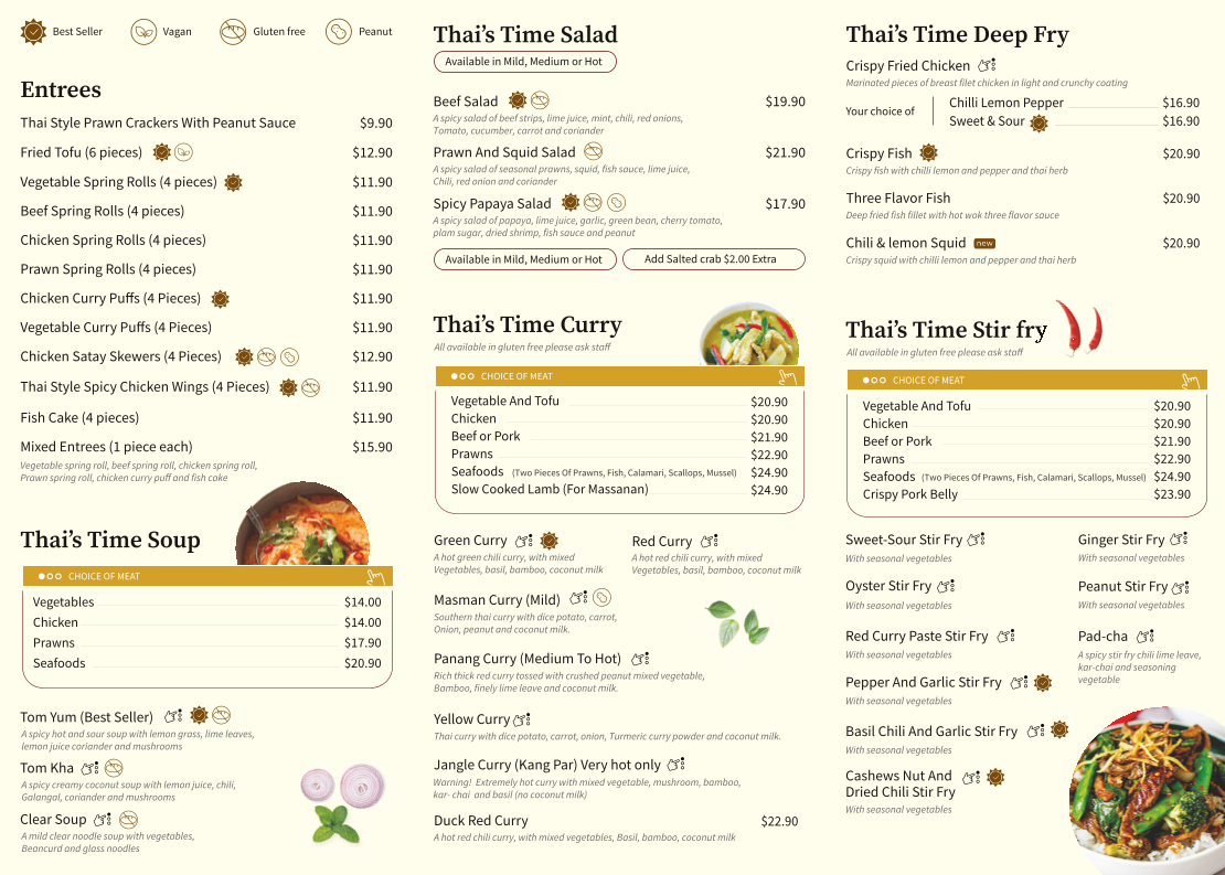 Menu, Thai’s Time