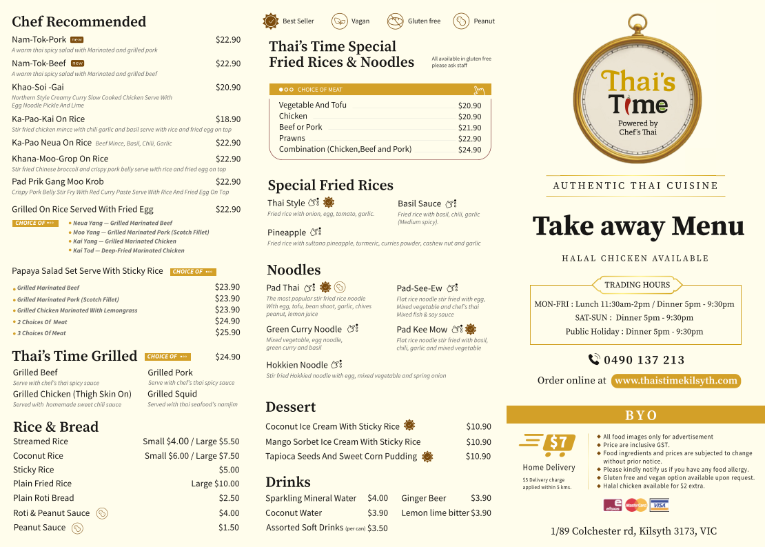 Menu, Thai’s Time