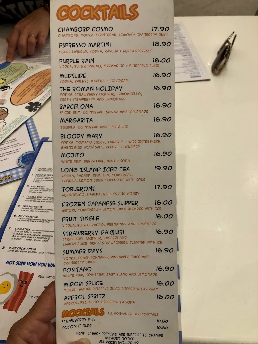 Menu, Lazy Moes Shepparton