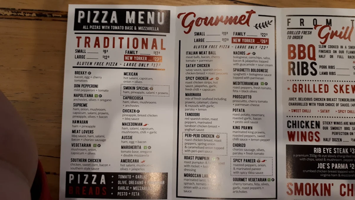 Menu, Smokin Joe's Pizza & Grill- South Morang