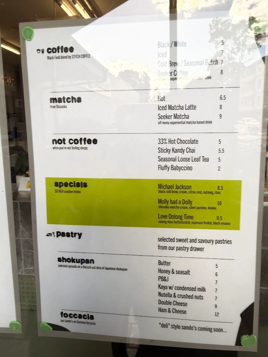 Menu, SEEKER coffee