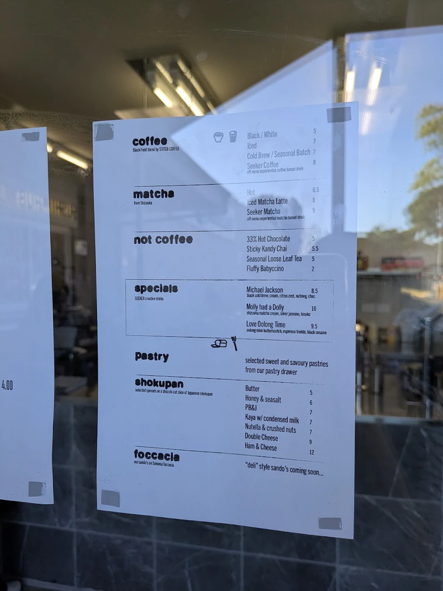 Menu, SEEKER coffee