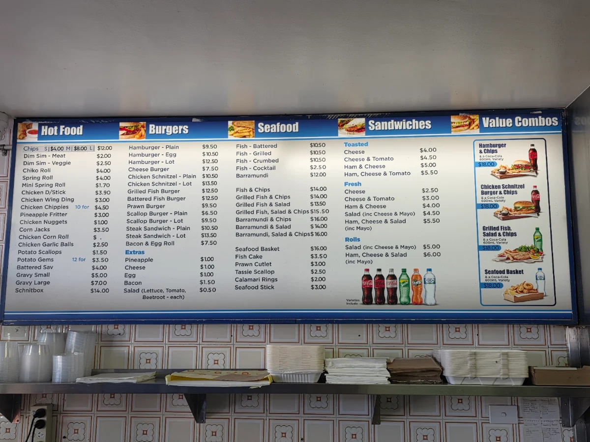 Menu, New Oceanic Take Away