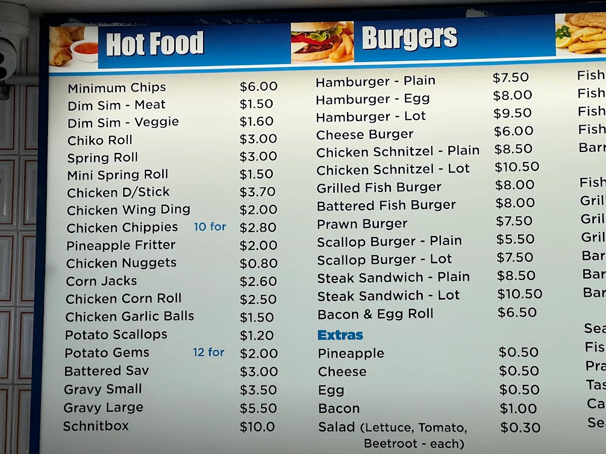 Menu, New Oceanic Take Away