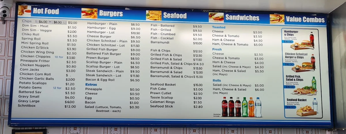 Menu, New Oceanic Take Away