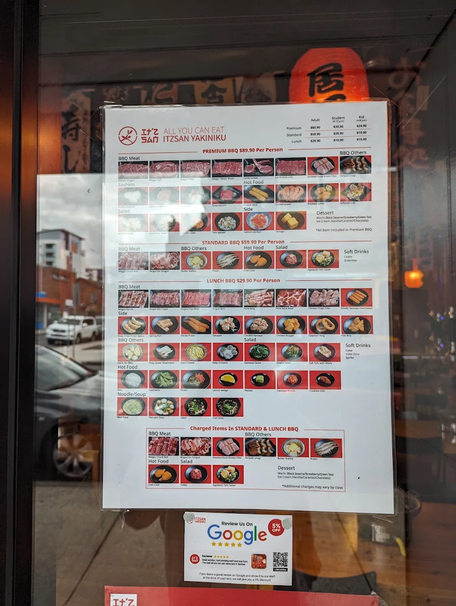 Menu, Itzsan Yakiniku Lidcombe