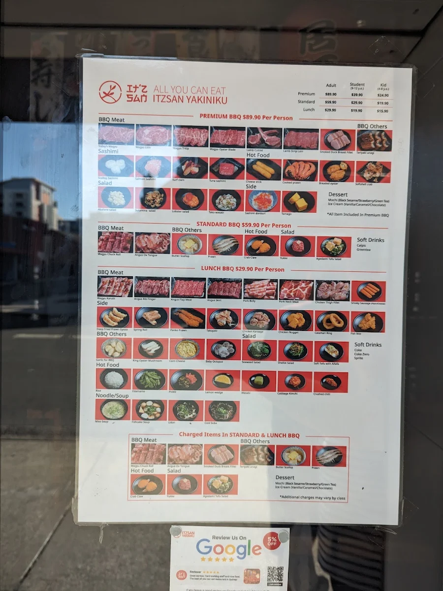 Menu, Itzsan Yakiniku Lidcombe