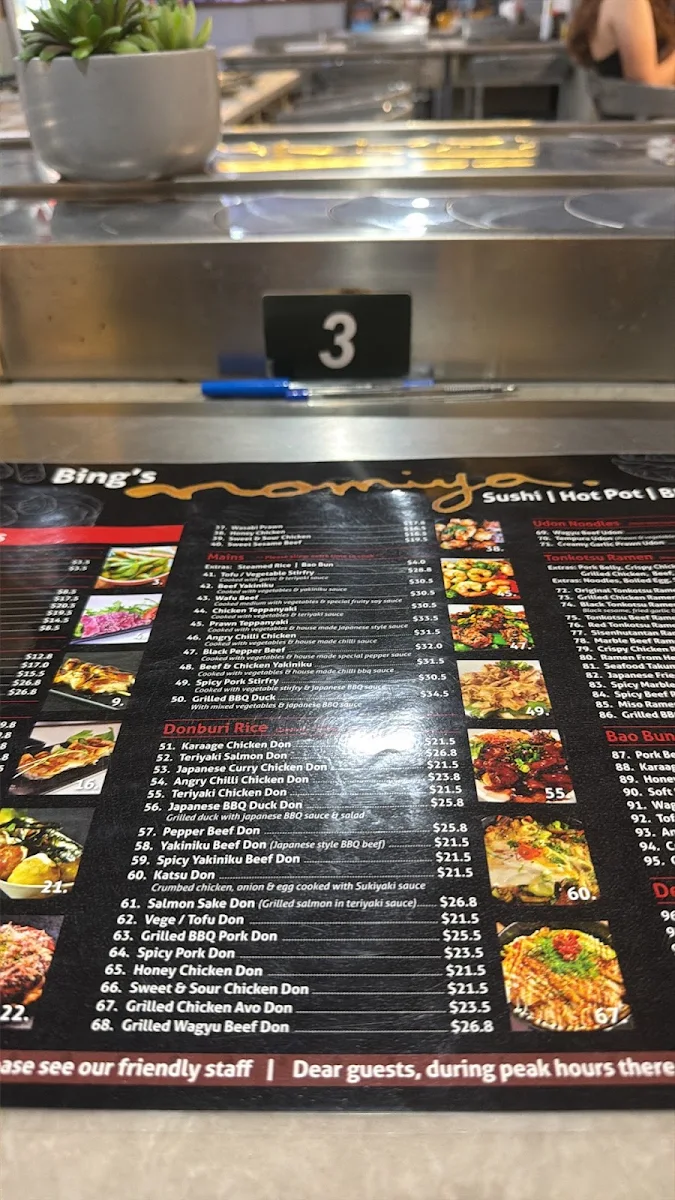 Menu, Bing’s Nomiya