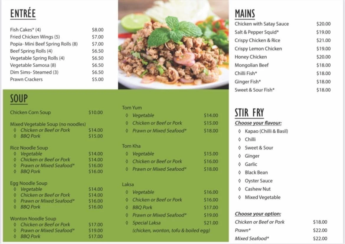Menu, Thai Tastic
