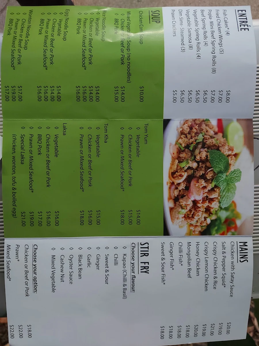 Menu, Thai Tastic