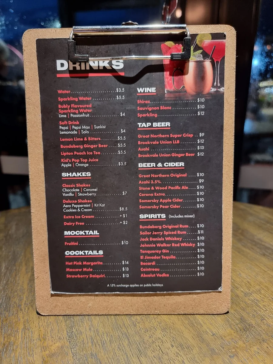 Menu, Burger Urge (Palmerston)