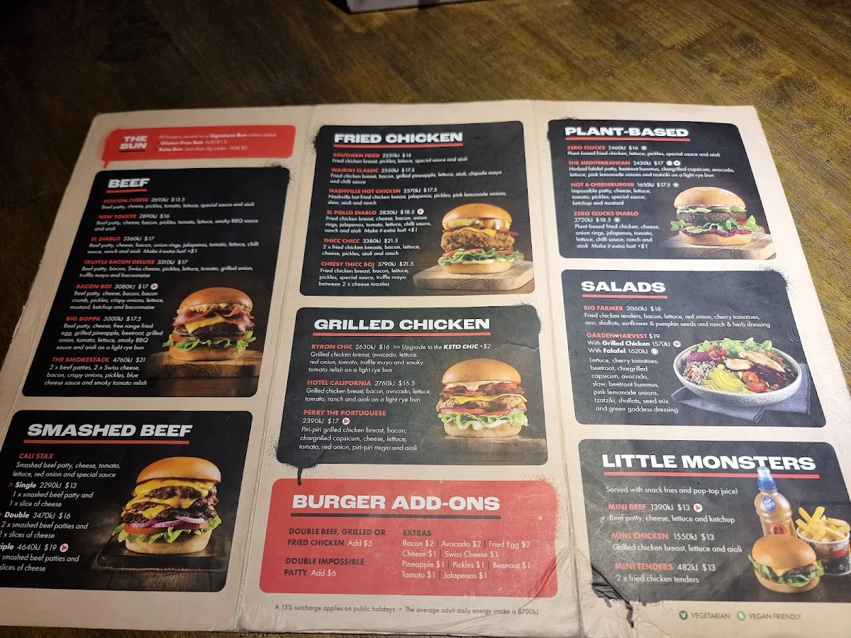 Menu, Burger Urge (Palmerston)