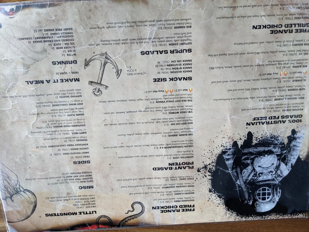 Menu, Burger Urge (Palmerston)