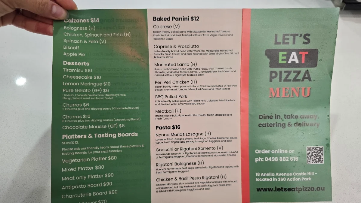 Menu, Let's Eat Pizza