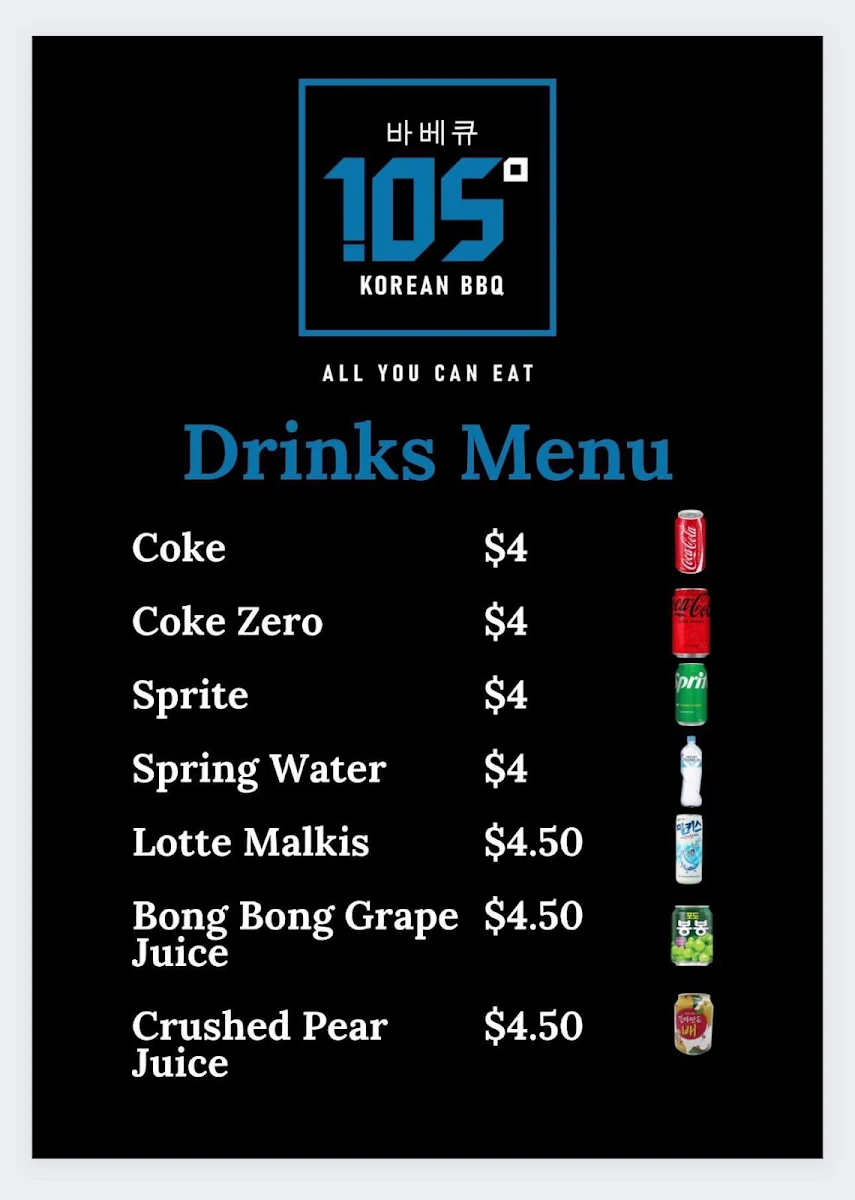Menu, 105 Deg Korean BBQ All You Can Eat Plenty Valley
