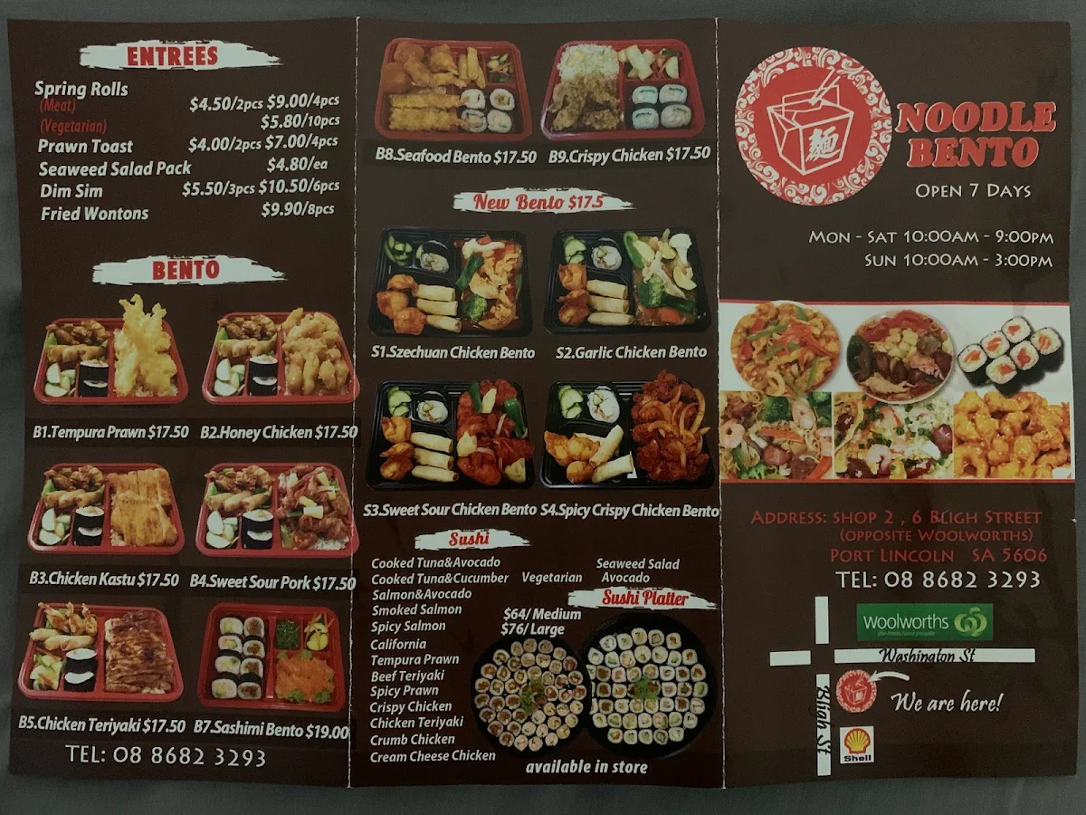 Menu, Noodle Bento Asian Takeaway Restaurant