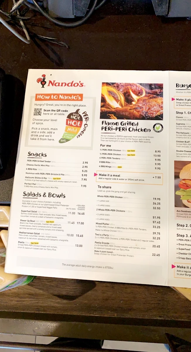 Menu, Nando's Alexandria