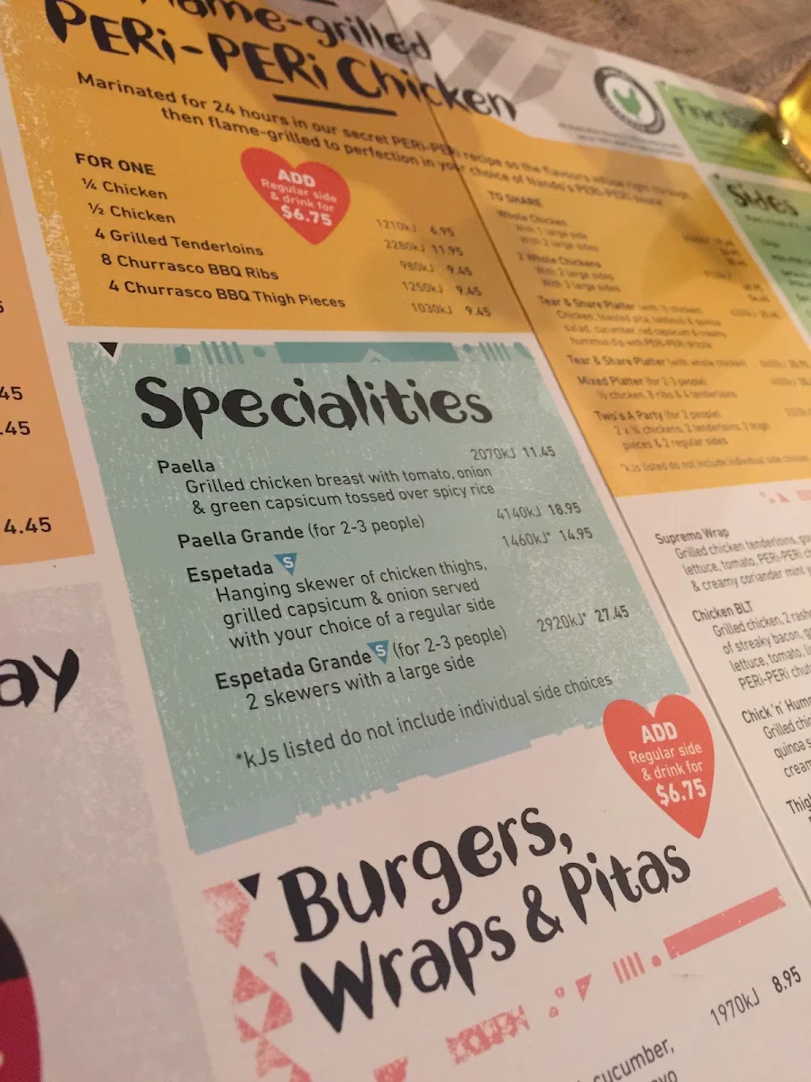 Menu, Nando's Alexandria