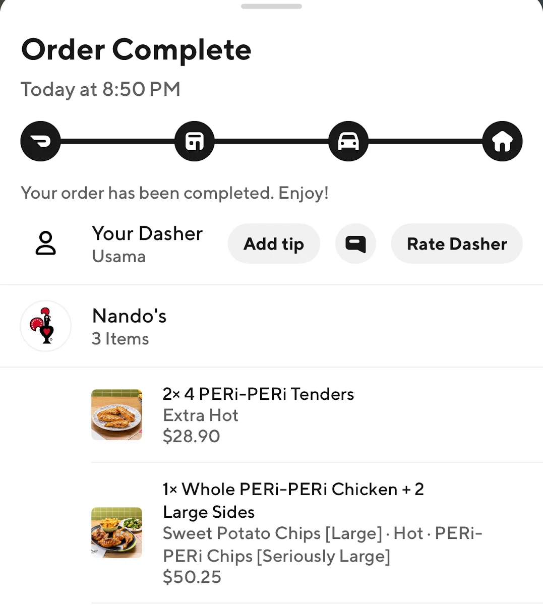 Menu, Nando's Alexandria