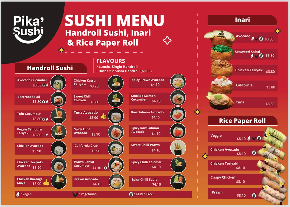 Menu, Pika Sushi Hastings