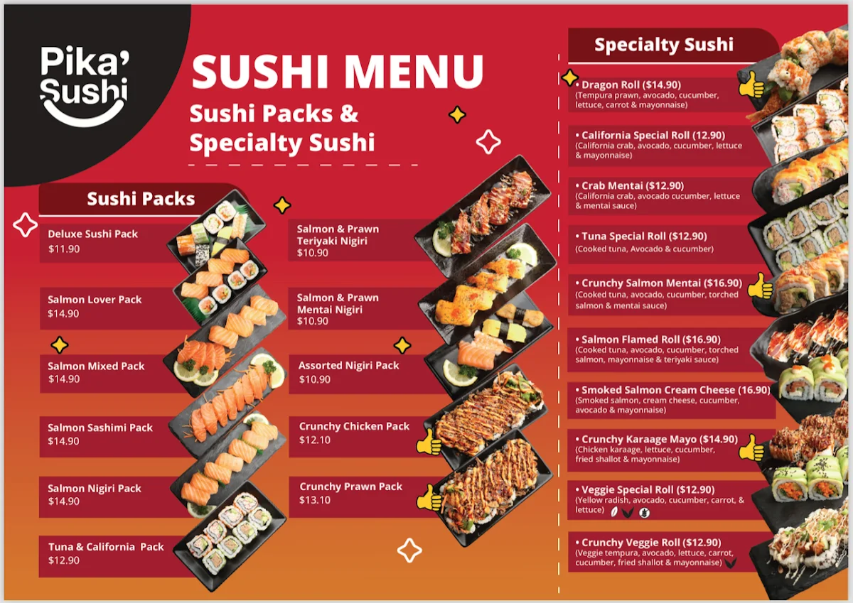 Menu, Pika Sushi Hastings