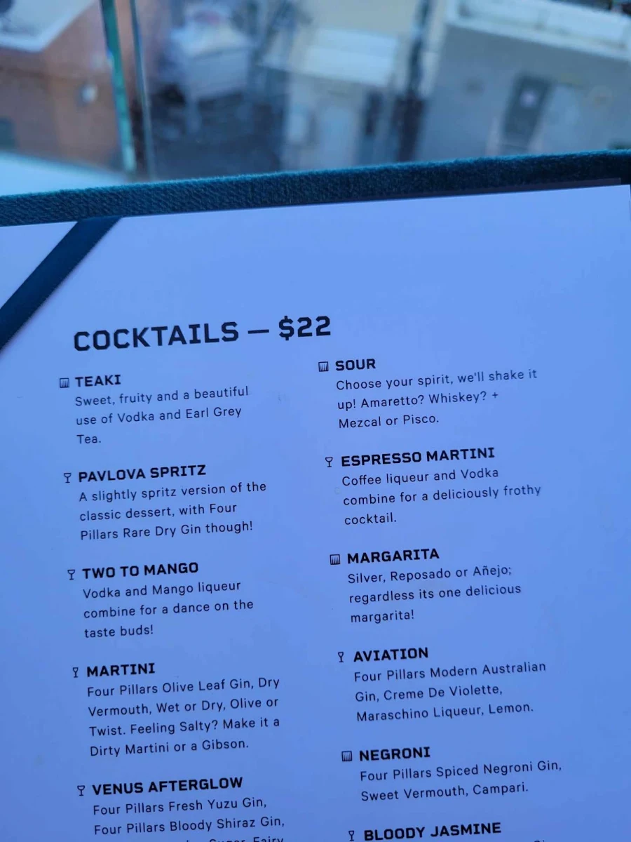 Menu, The Stolen Gem Rooftop Bar