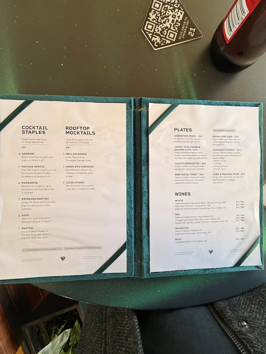 Menu, The Stolen Gem Rooftop Bar