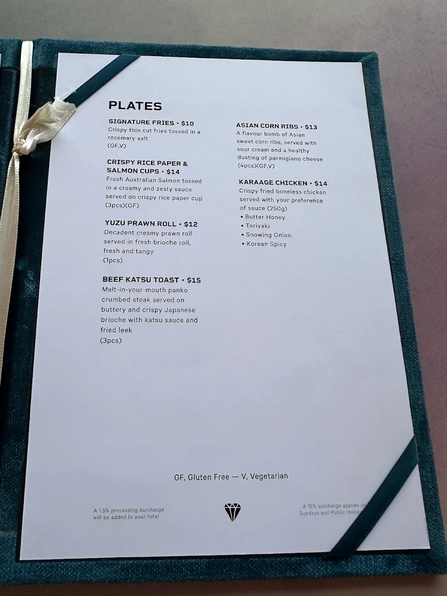 Menu, The Stolen Gem Rooftop Bar