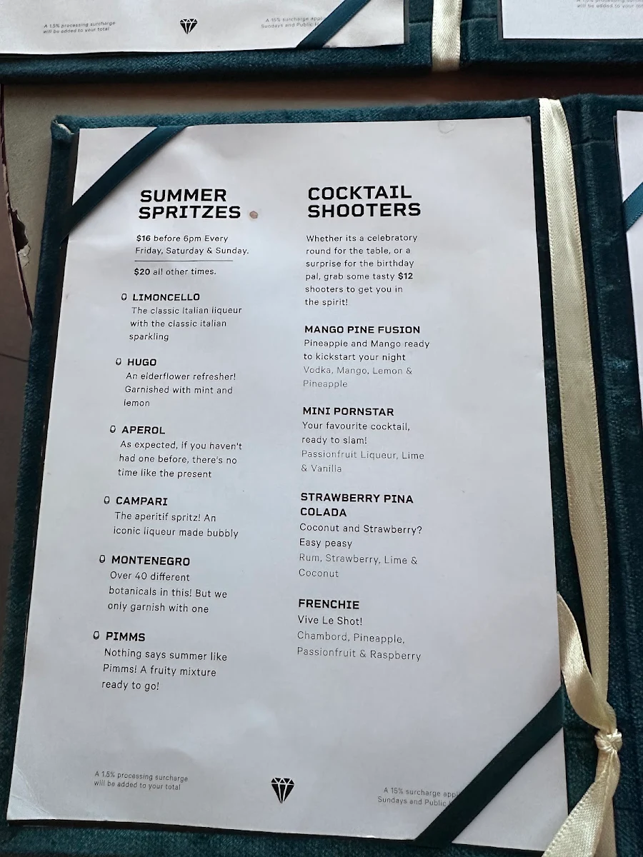 Menu, The Stolen Gem Rooftop Bar