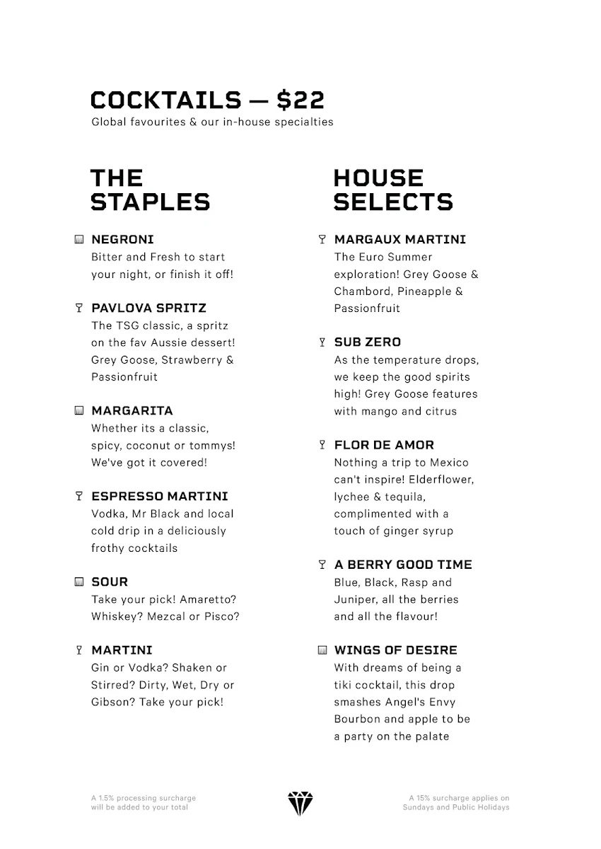 Menu, The Stolen Gem Rooftop Bar