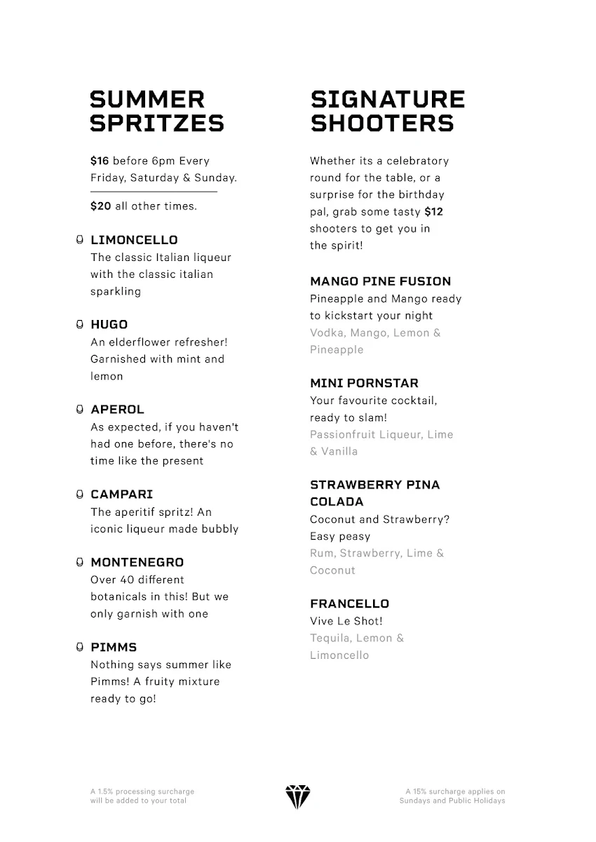 Menu, The Stolen Gem Rooftop Bar